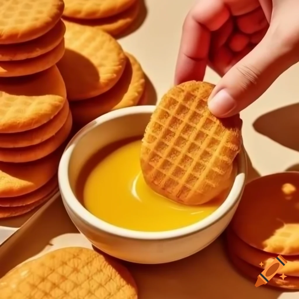 Person dipping nilla wafers into honey mustard on craiyon