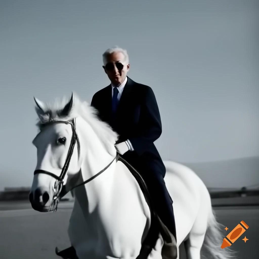 Joe Biden riding a unicorn in a whimsical scene