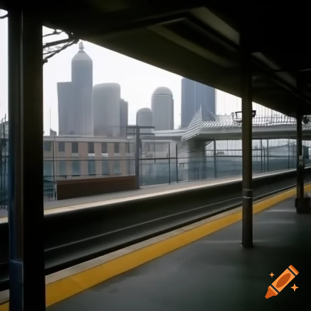 D62A train entering elevated station in winter with skyscrapers in background