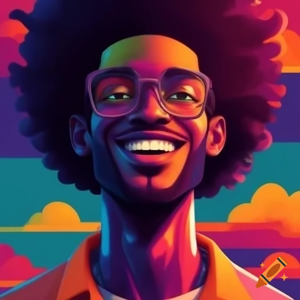 Colorful animated character representing a black man