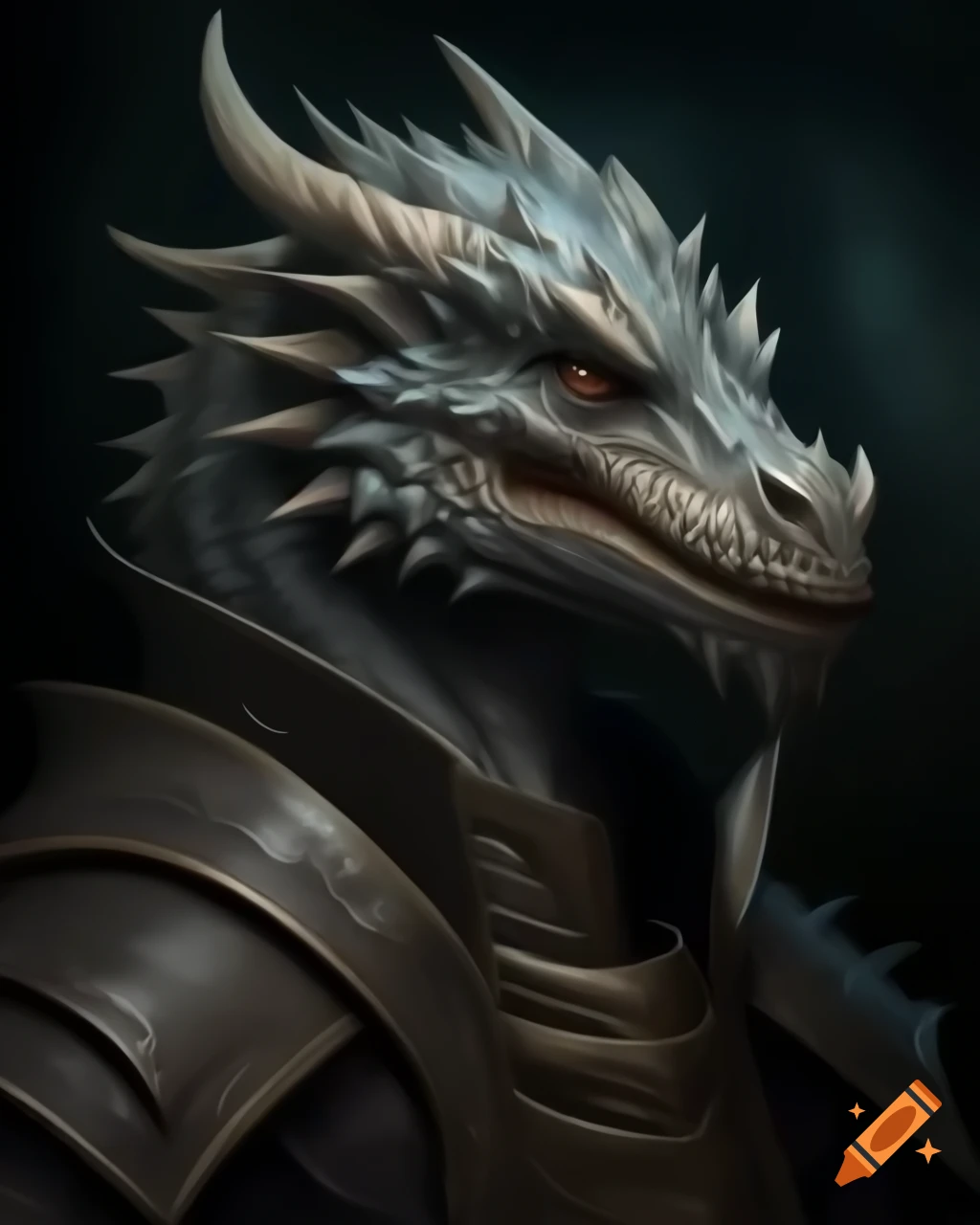 Portrait of grey Dragonborn with grey eyes