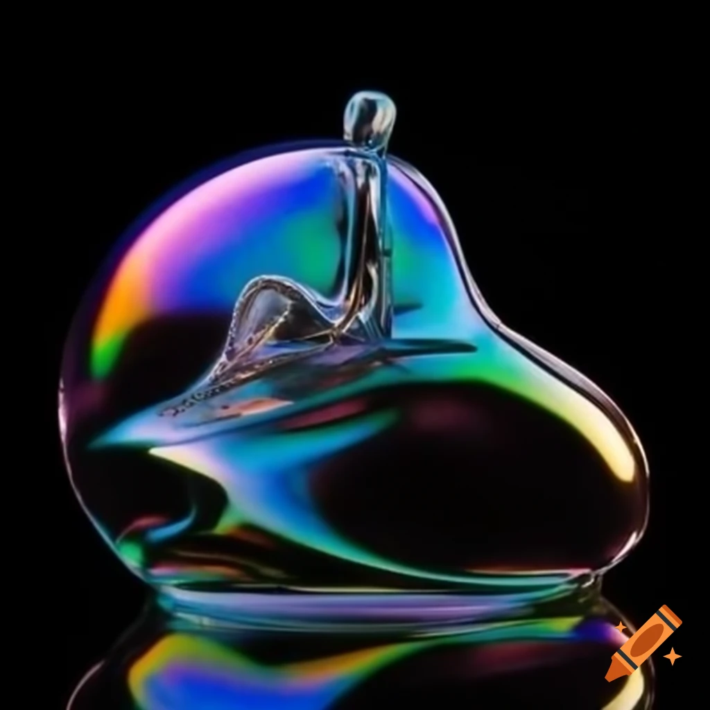 Pop surreal photography featuring iridescent glass statue from the 2000s
