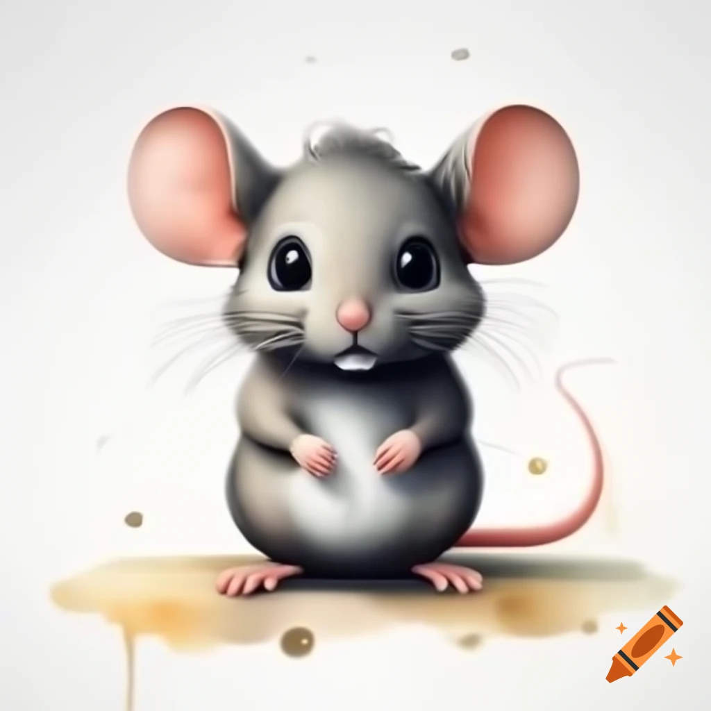 Cartoon-style mouse on white background, watercolor art