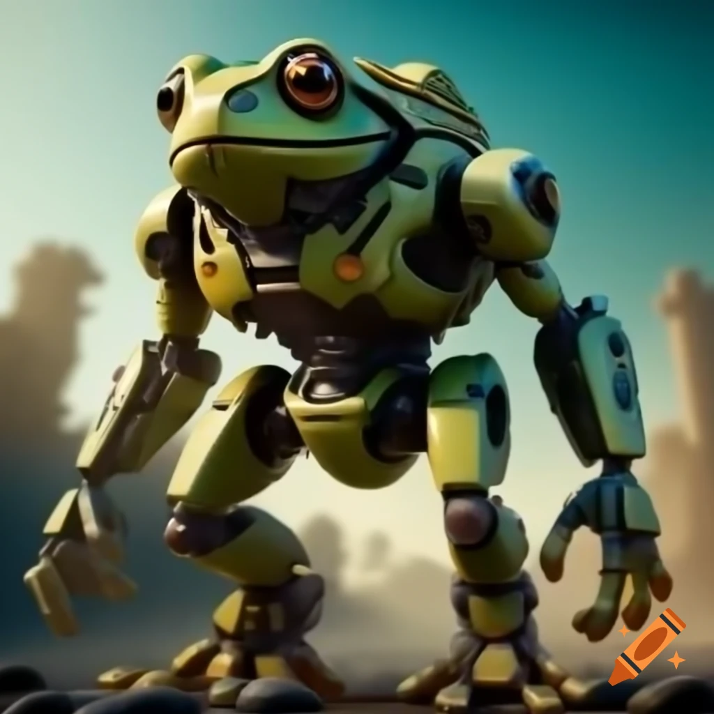 Futuristic frog mech with bio-mechanical features ready for action