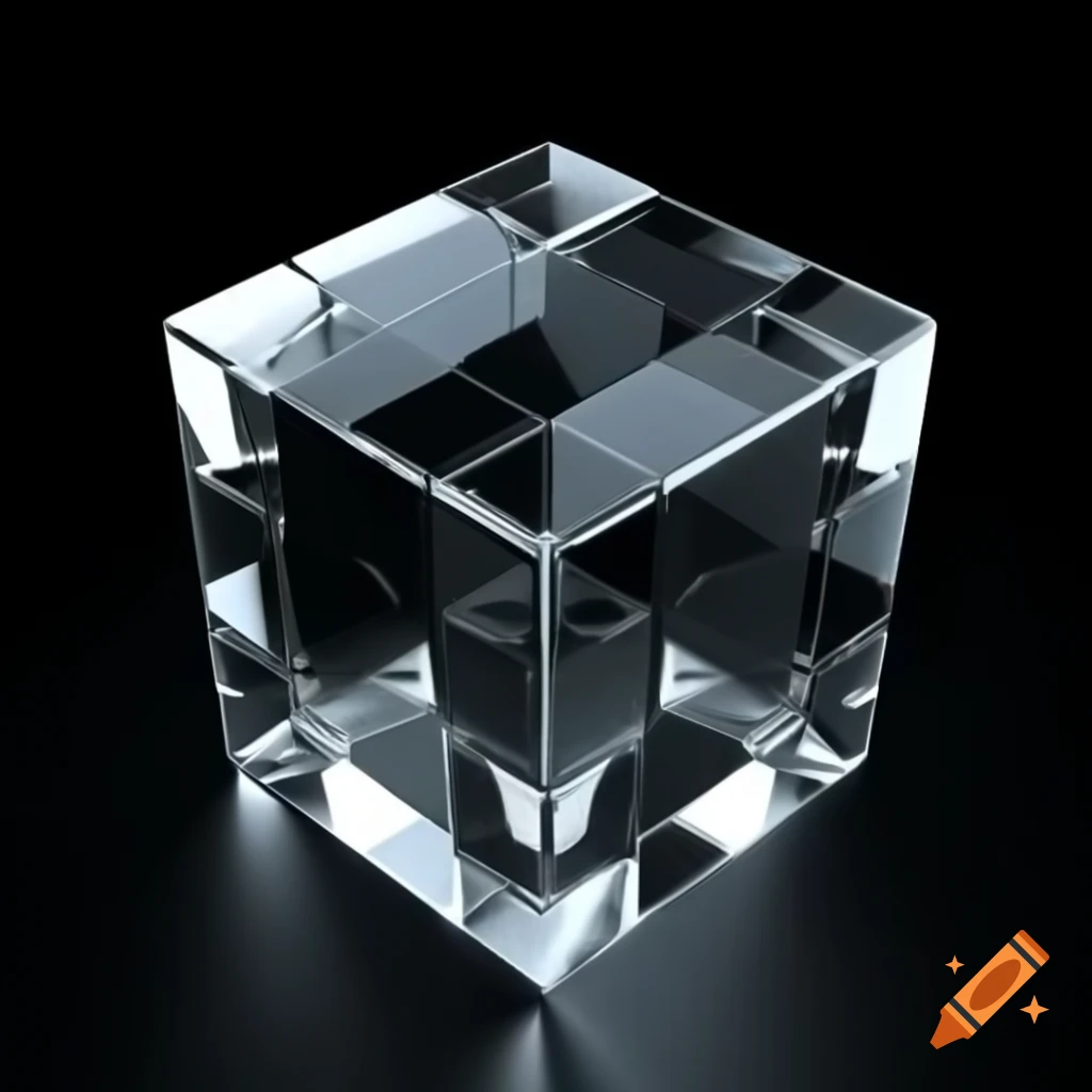 3D clear cube on black background