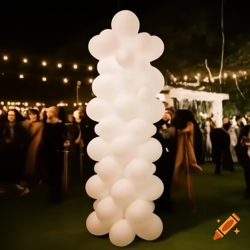 White balloon column with LED light at a real-life party