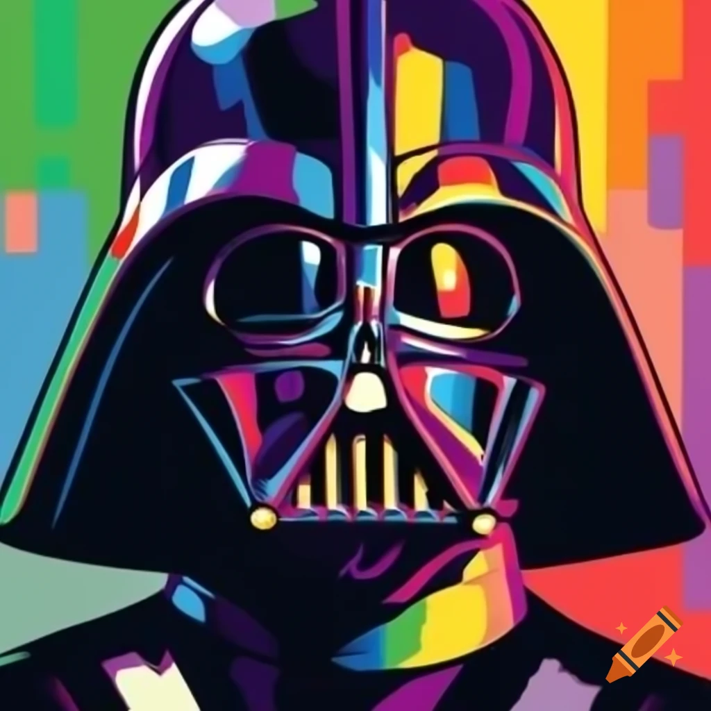 Colorful pop art representation of Darth Vader