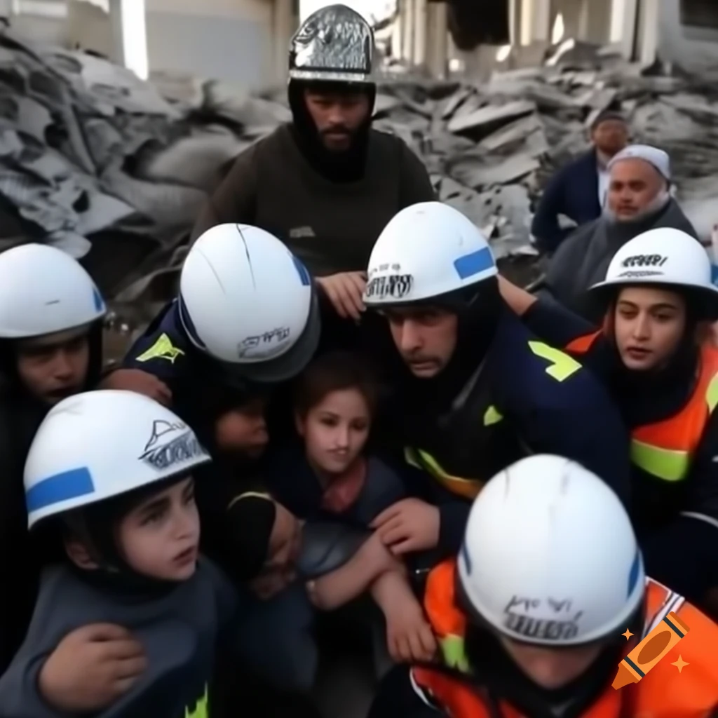Syrian White Helmets rescuing children from rubble after airstrike