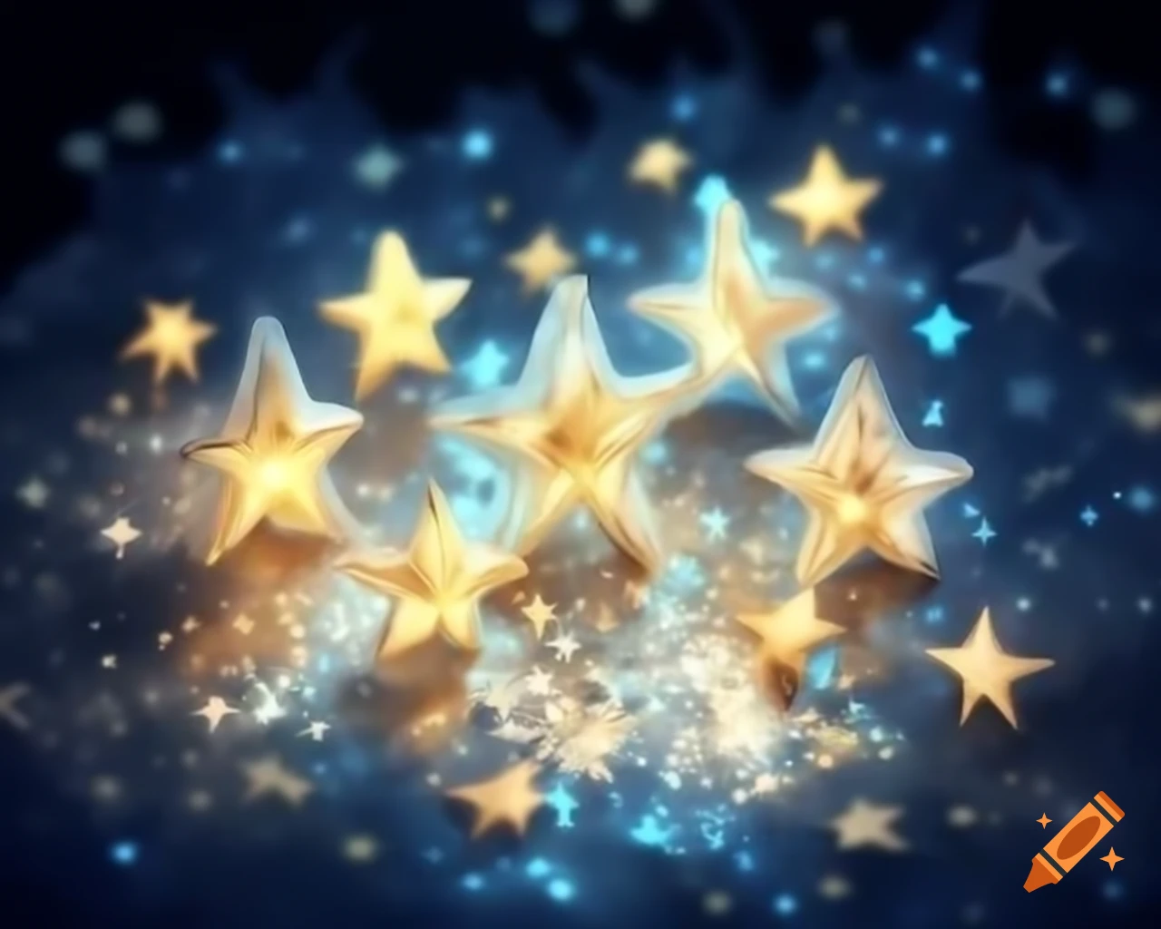 Tiny luminous stars in watercolor shades of gold, silver, and white