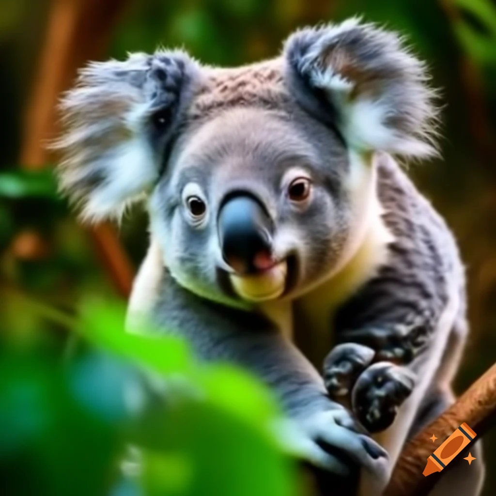 Koala resting in a lush forest