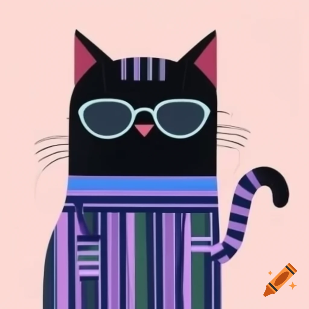 Cartoon of black cat with striped pajamas and sunglasses