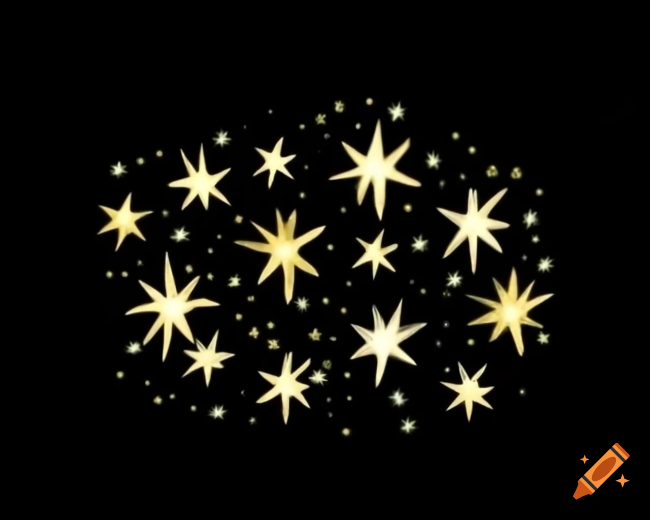 Tiny luminous stars in gold and white watercolor storybook style