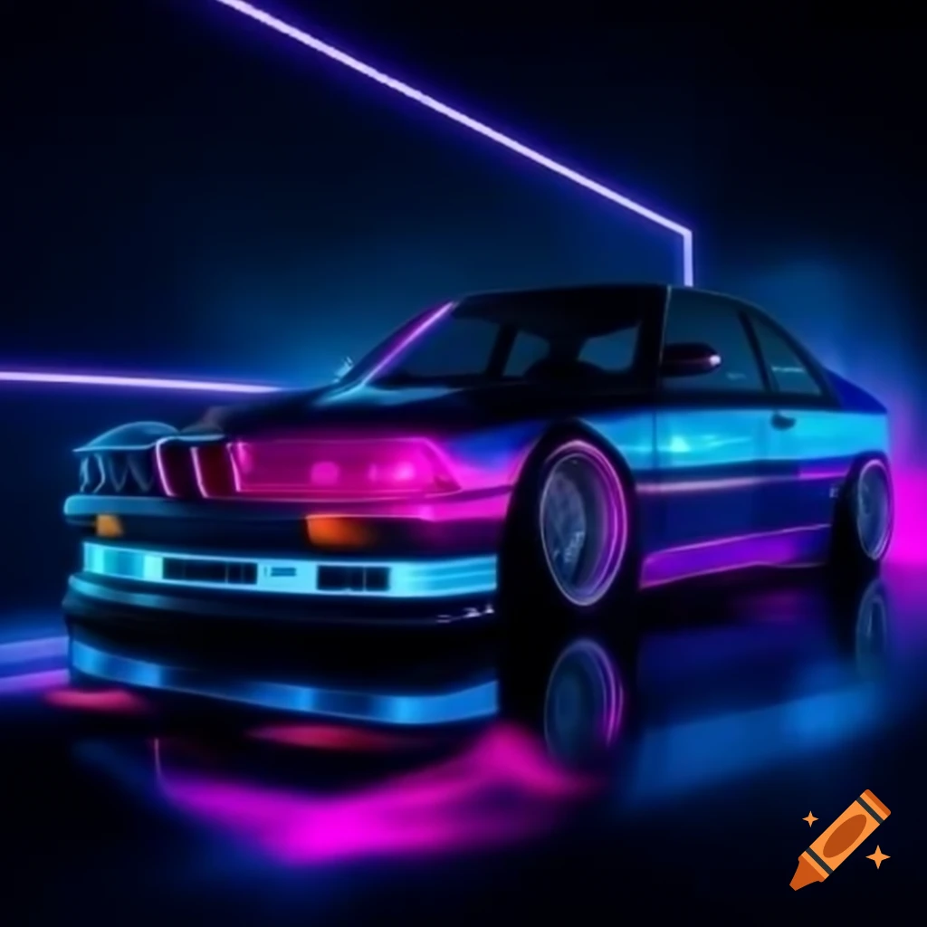 Cyberpunk-inspired BMW E36 with neon colors