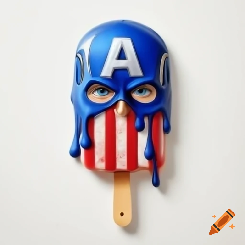 Realistic melting Captain America head on American flag popsicle stick