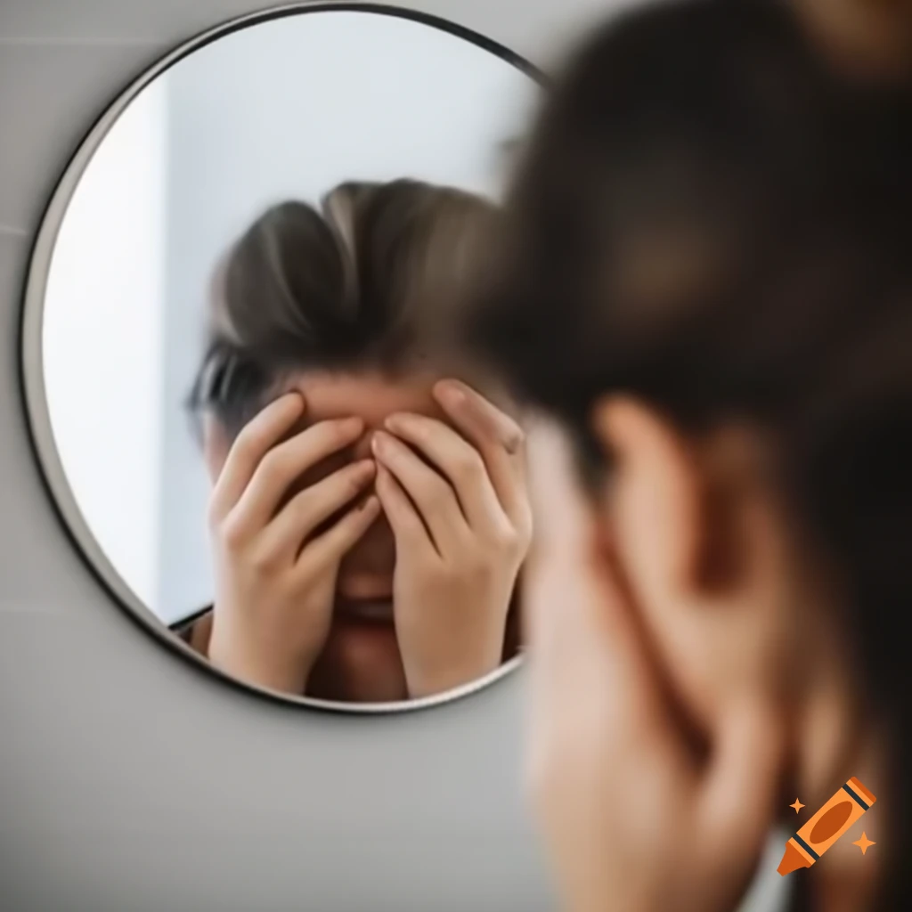 Person looking in mirror with thinning hair and upset expression