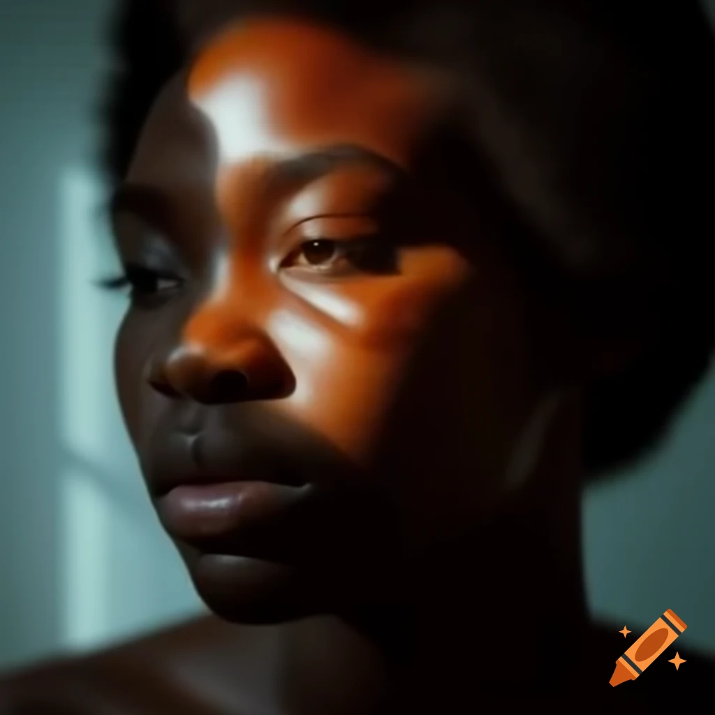 Soulful portrait of a young Black woman in gentle reflection