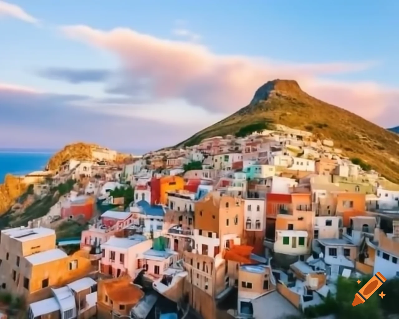 Charming village with colorful houses on picturesque mountain slopes