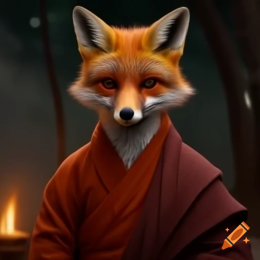 Comic-style fox monk character illustration