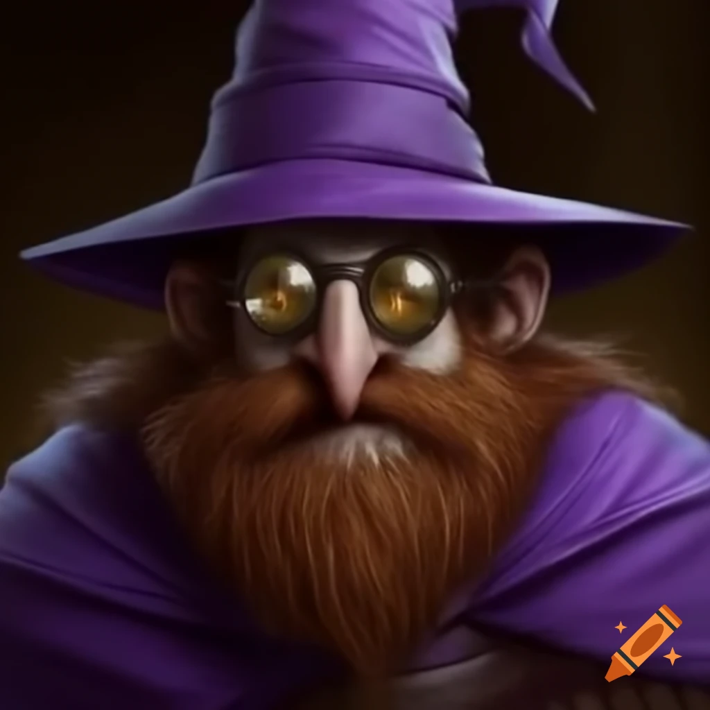 Creepy tall skinny man in purple wizard's robes and crooked top hat