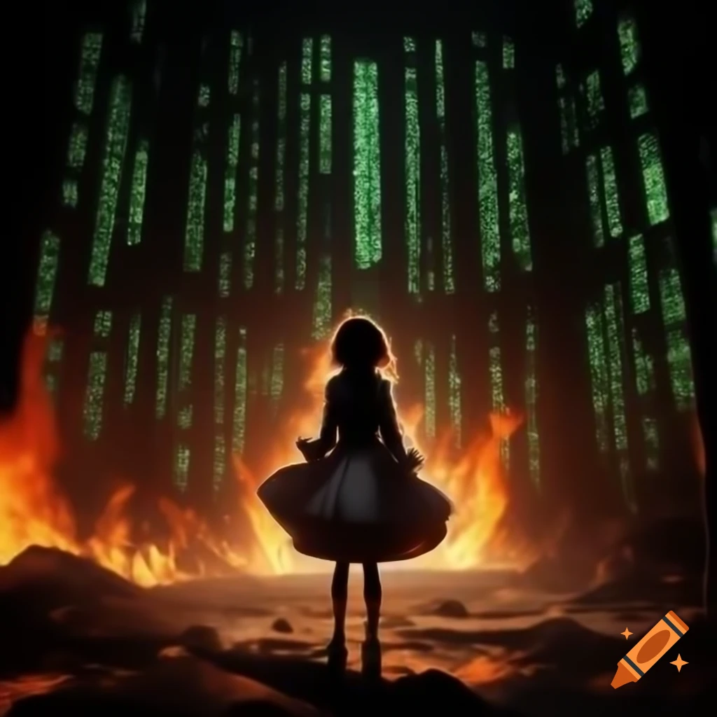 Anime girl surrounded by flames with 'Matrix' text in center