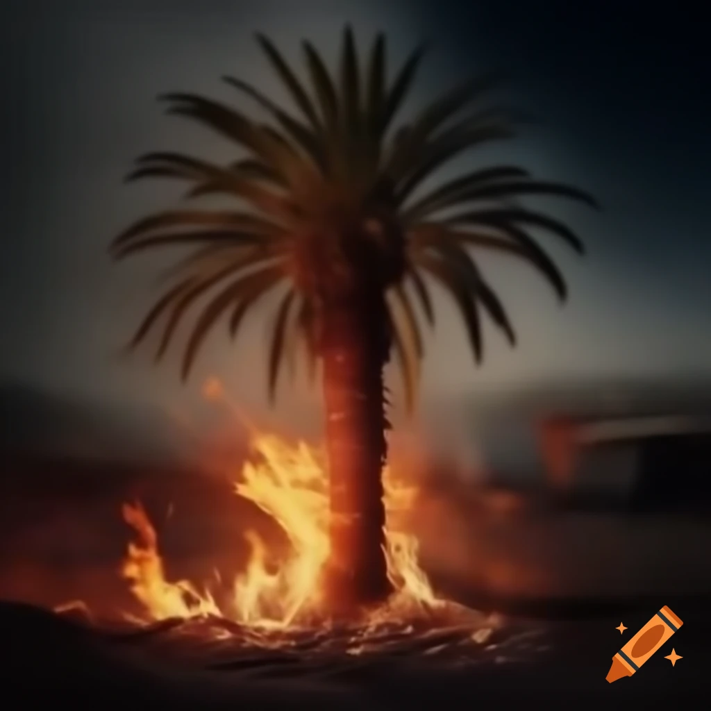 Palm tree engulfed in flames