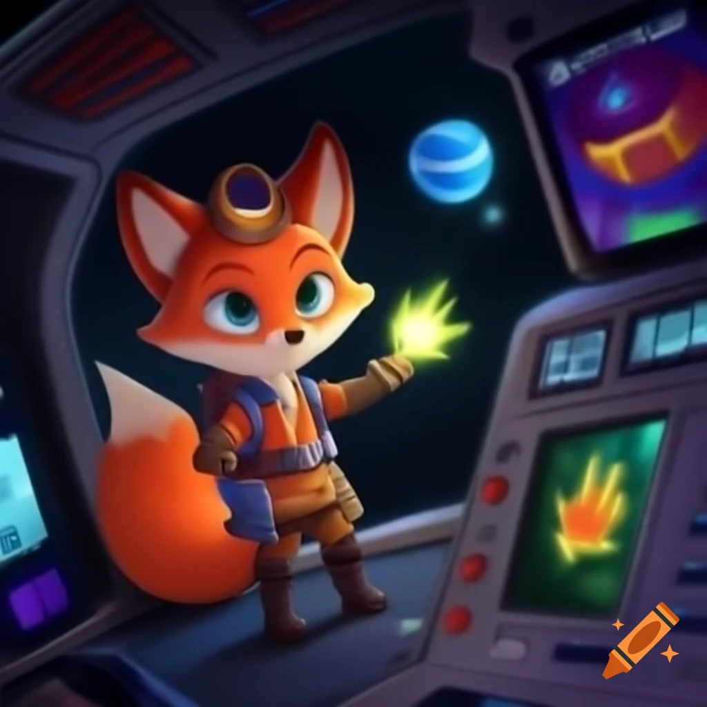 Cute 3D character of adventurous fox in space explorer style