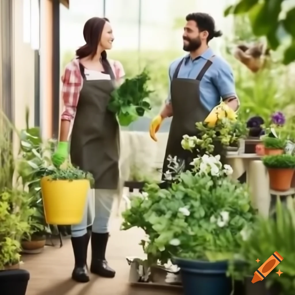 Two gardeners engaged in conversation