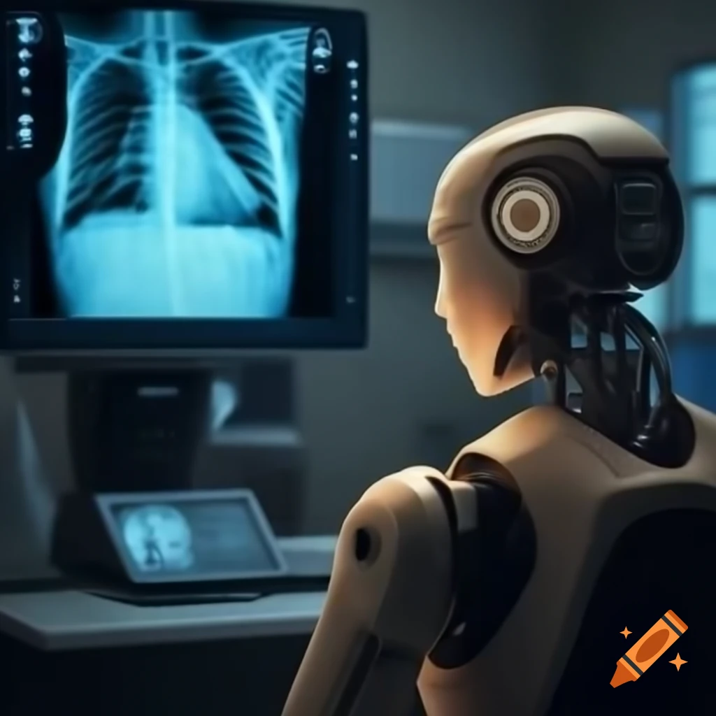 Robot examining x-ray image in a doctor's office