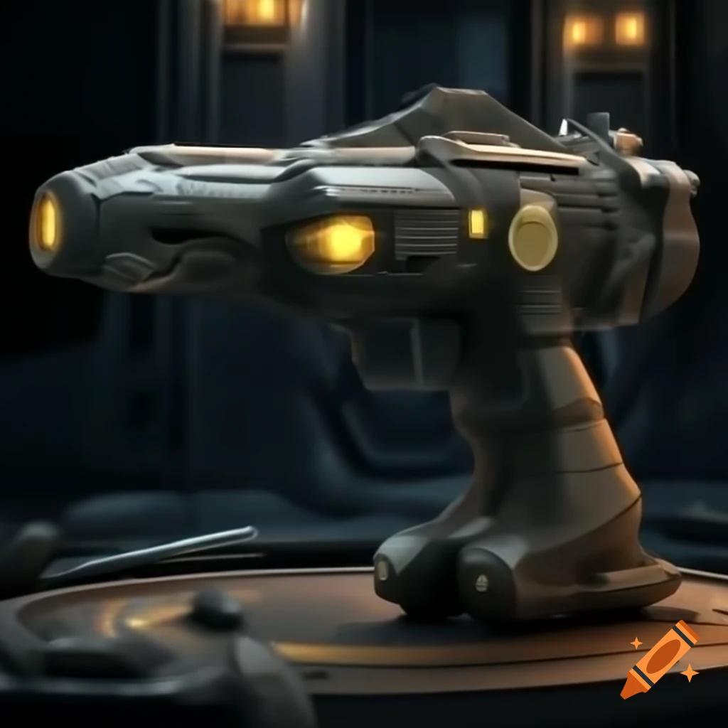 Futuristic portable CRT ray gun with rugged design inspired by District 9