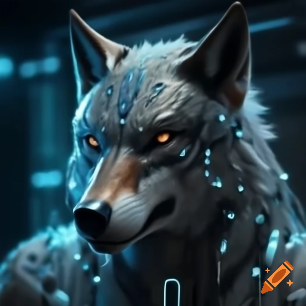 Cyber-wolf head portrait design for business logo