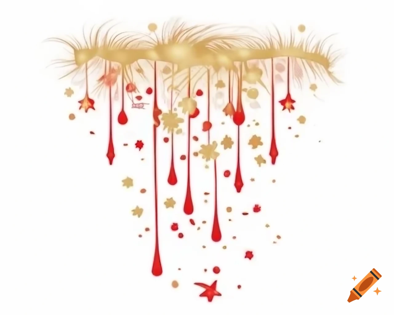 Sparkling red fairy dust with gold and silver highlights in storybook style