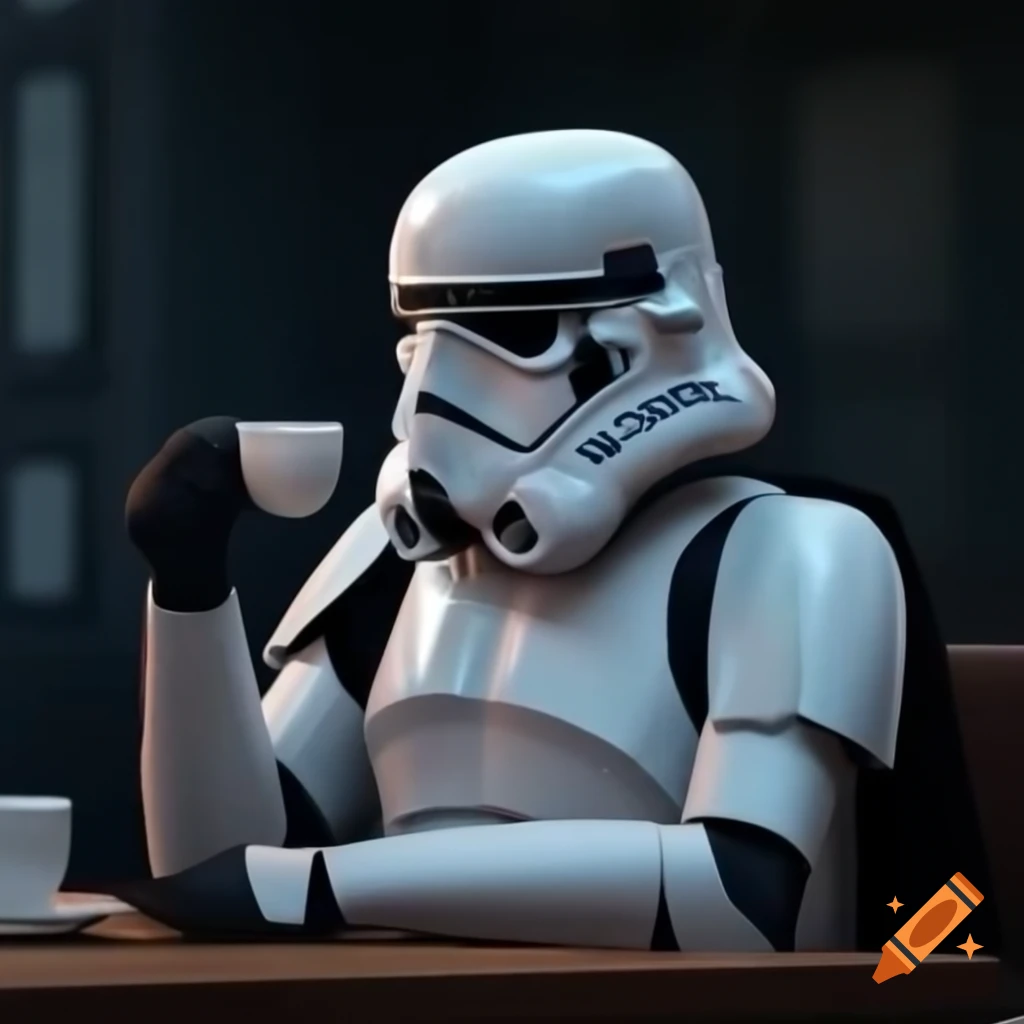 Stormtrooper enjoying a cup of coffee