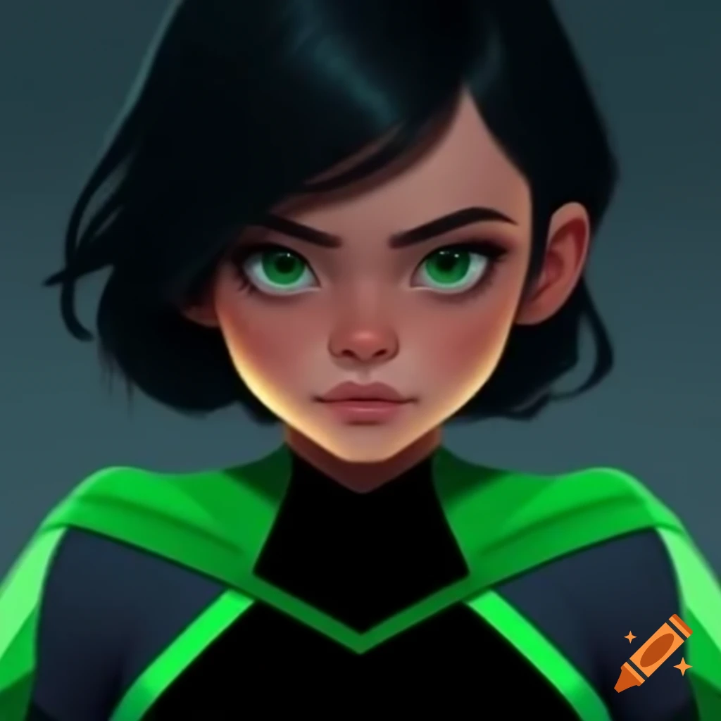 Superhero girl in green and black suit