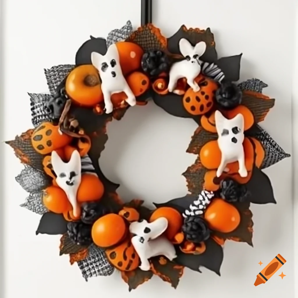 Halloween wreath decorated with dogs