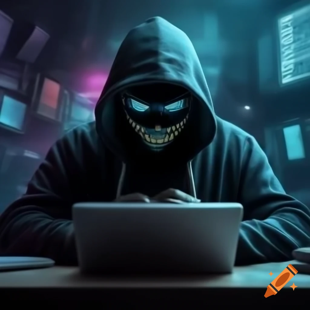 Hacker working on computer in dark environment