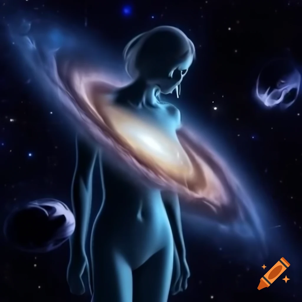 Woman formed by galaxies in a cosmic design