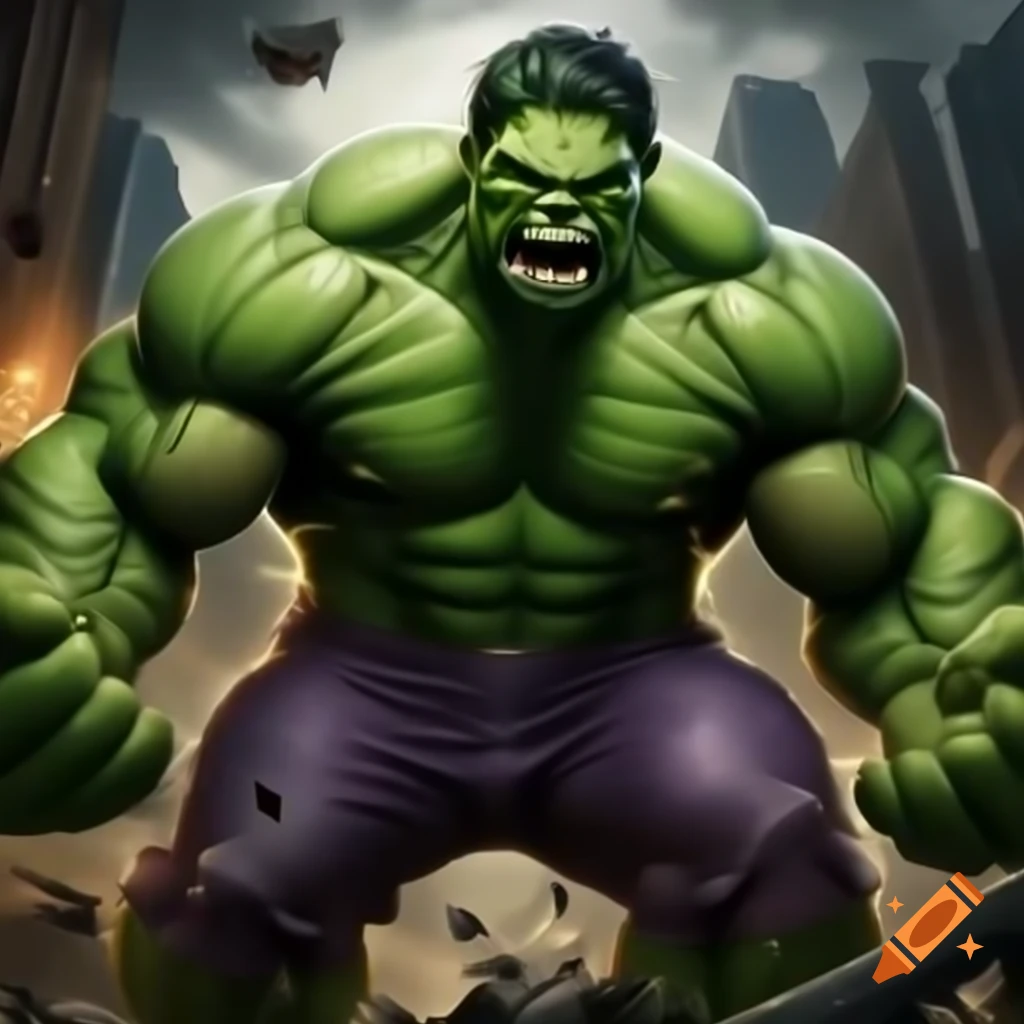 Incredible Hulk in fighting stance with clenched fists and fierce expression
