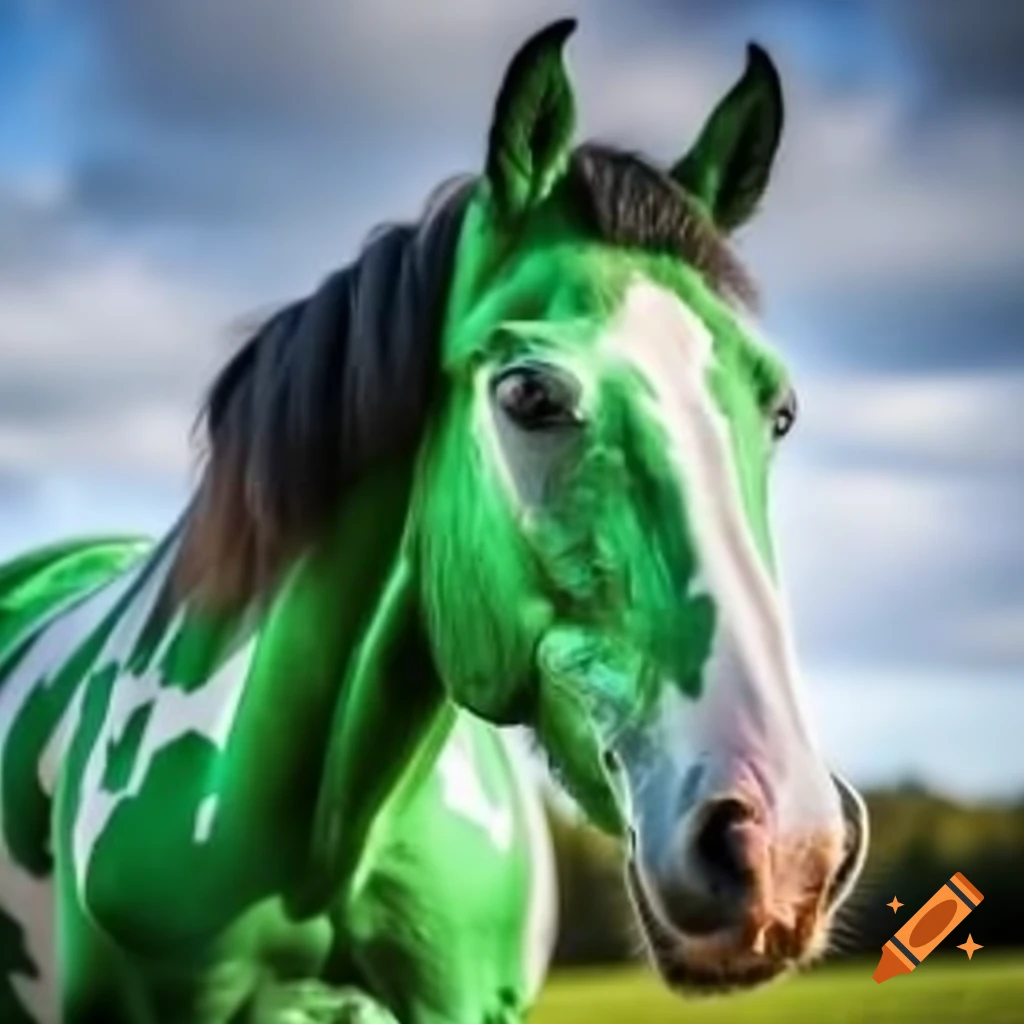 Green and white horse with large green spots