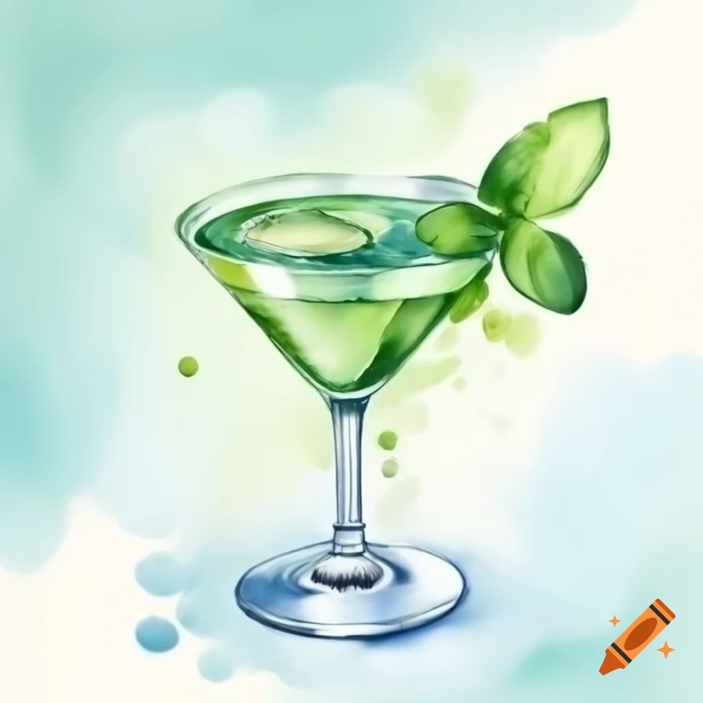 Watercolor painting of Cucumber Mint Martini