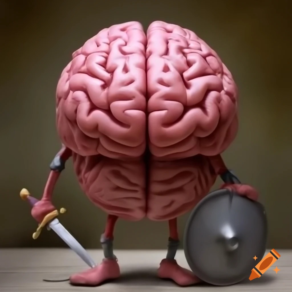 Brain illustrated with sword and shield