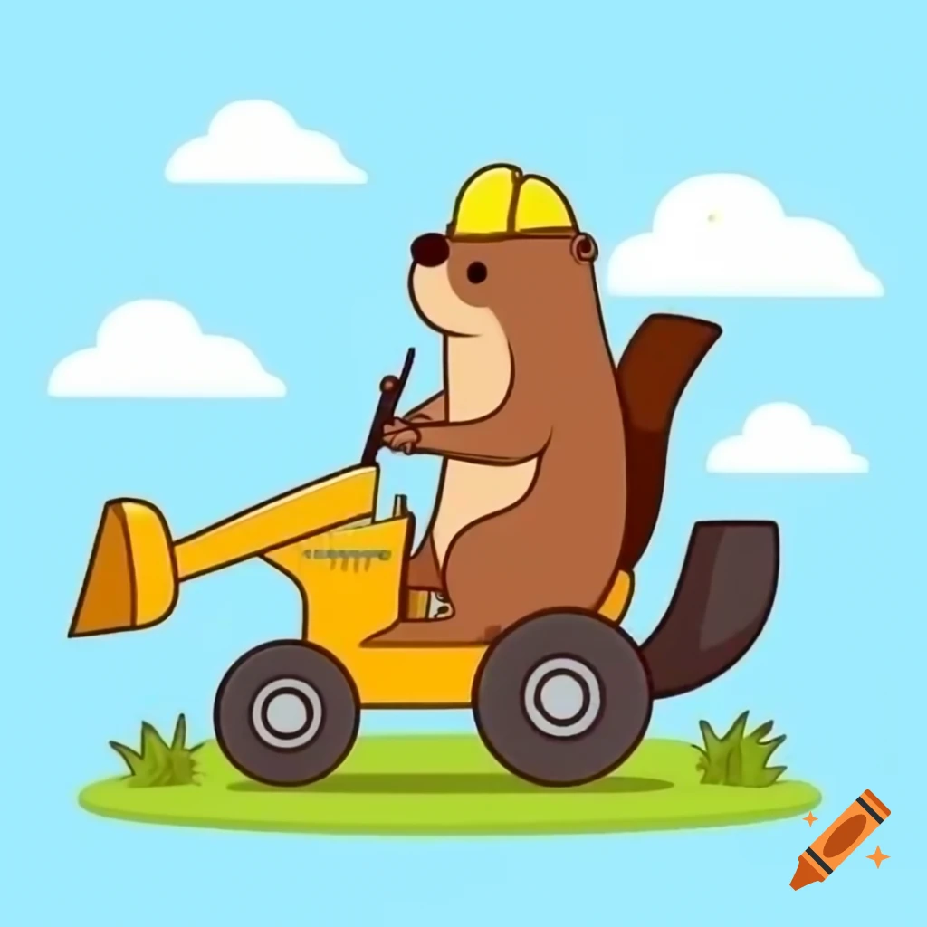 Beaver riding on a backhoe machinery