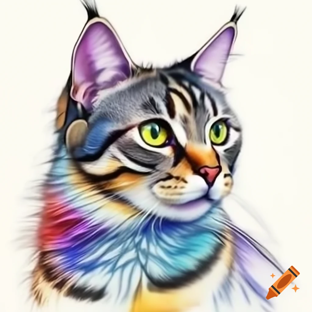Colorful portrait sketch of a cat