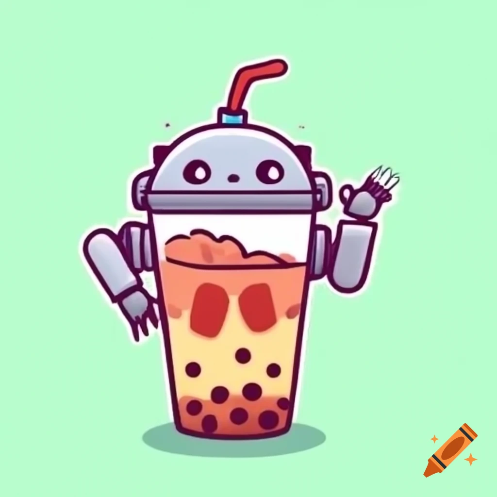 Charming robot designed as a boba tea cup adding whimsy to digital art