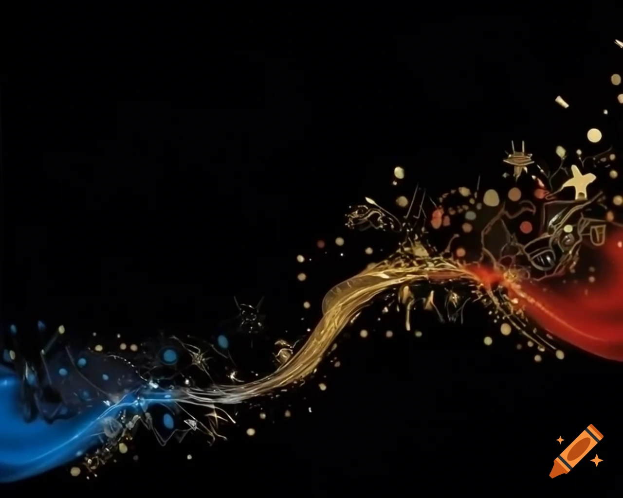 Swirling fairy dust sparkling in bold colors with silver and gold, storybook style
