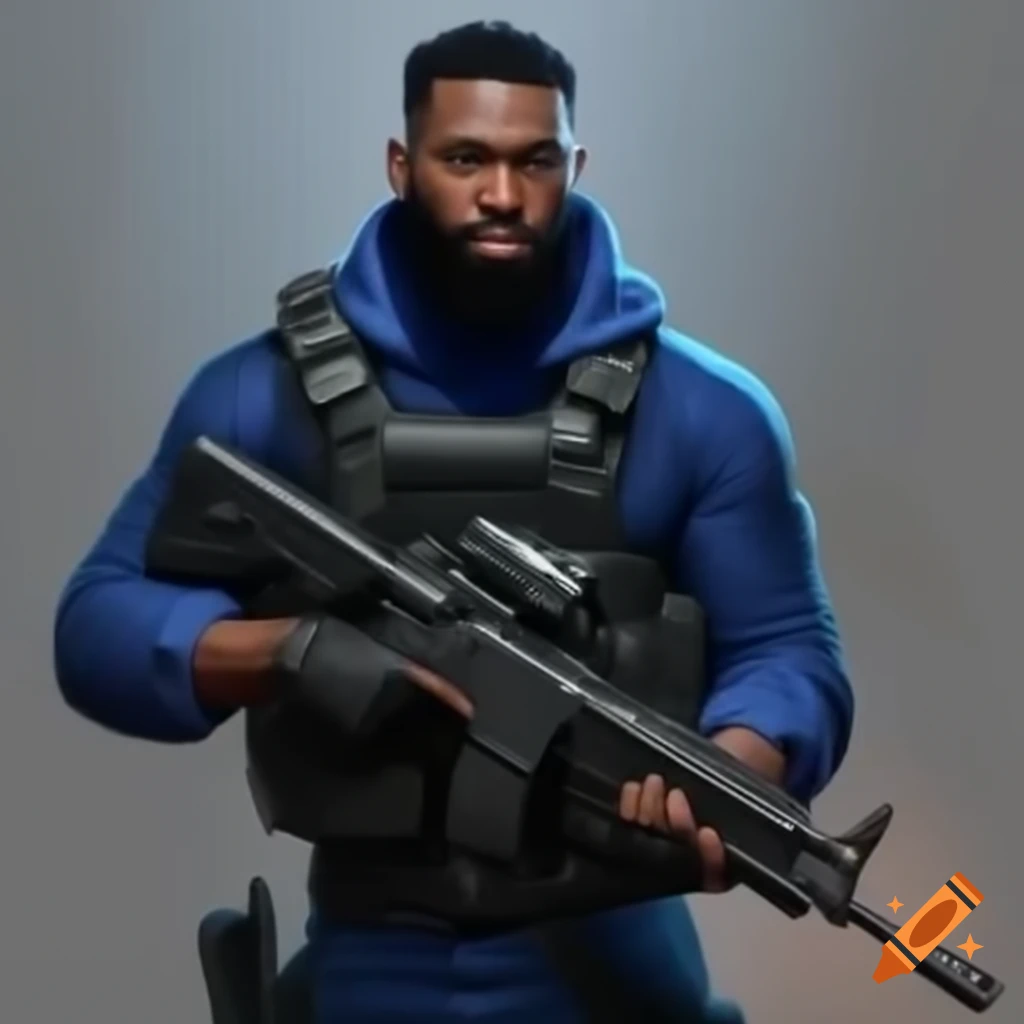 Counter-Strike special forces soldier with machine gun in dark blue uniform