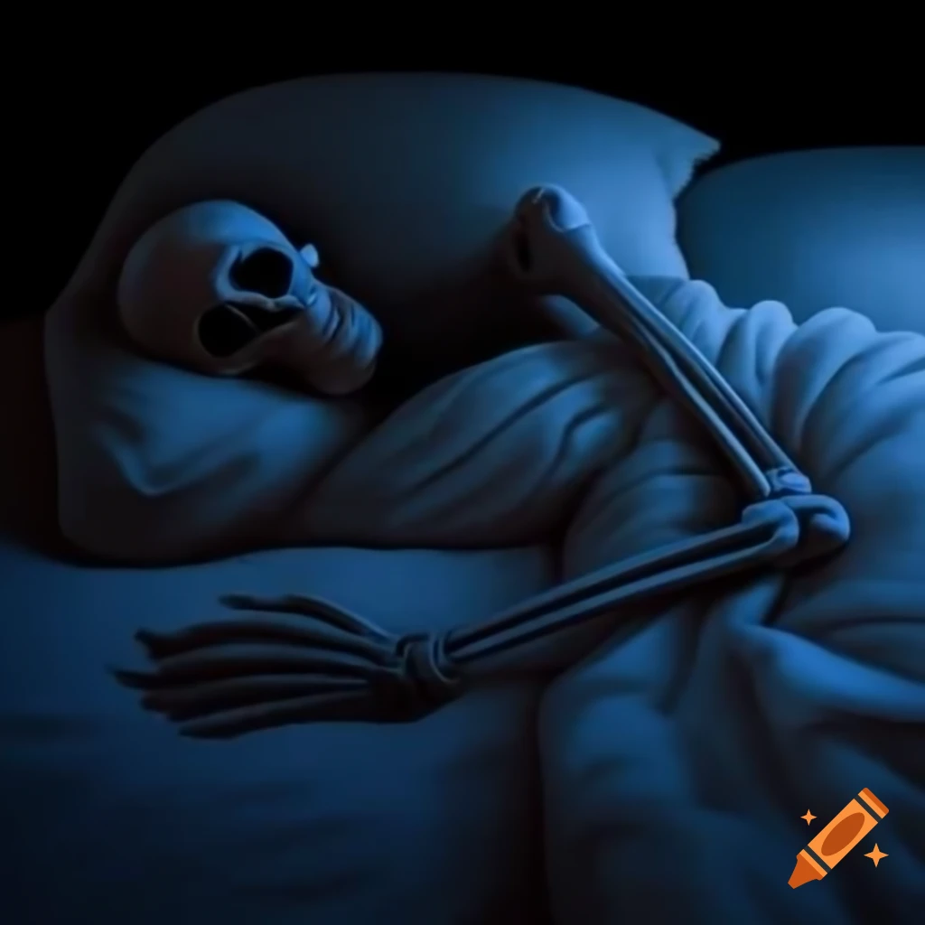 Skeletal form resting in moonlight, creating a calm and eerie atmosphere