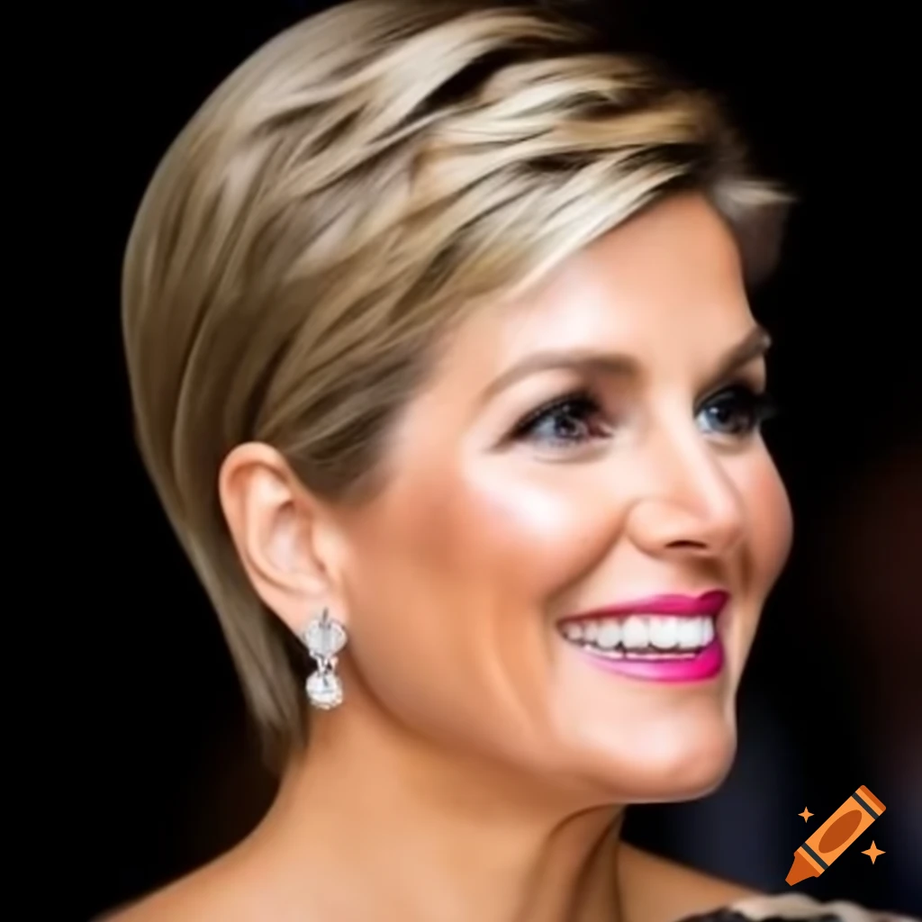 Queen Maxima showcasing a bold pixie cut highlighting her features