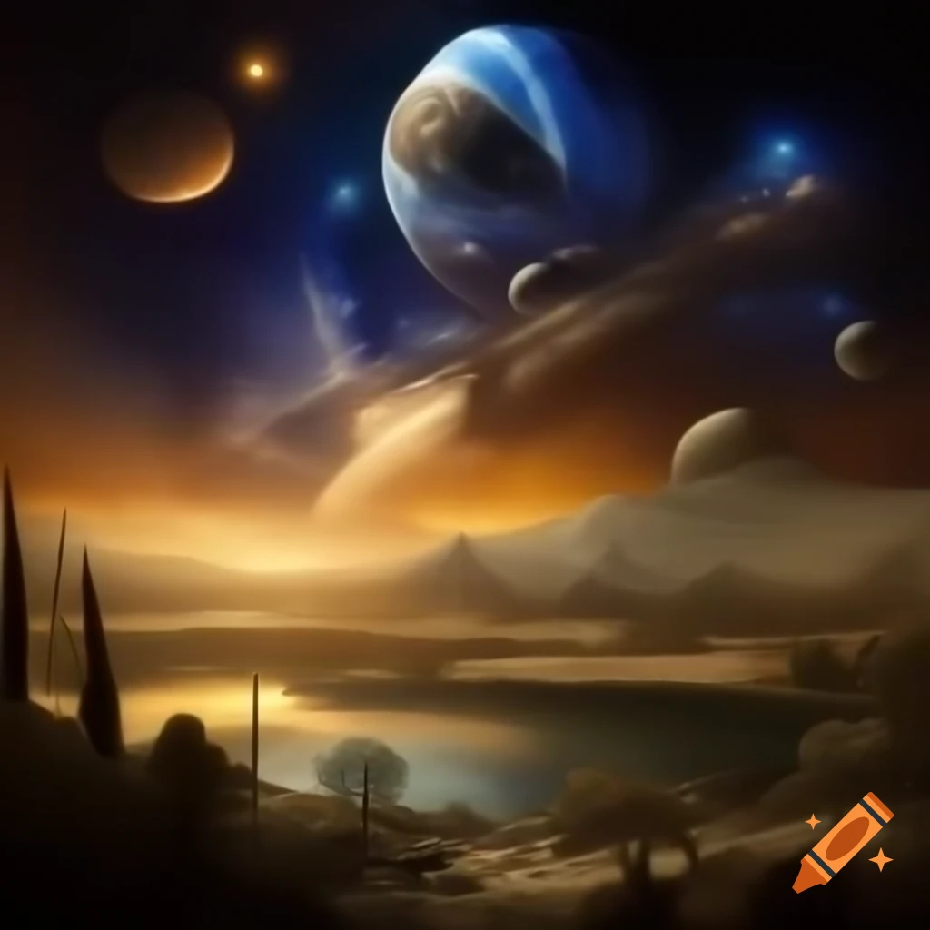 Surreal cosmic landscape with dreamlike elements in digital illustration