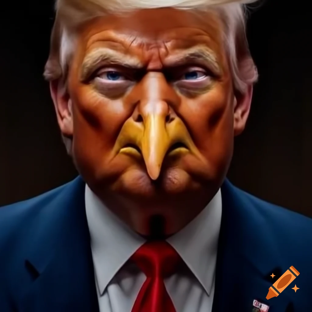 Satirical depiction of a chicken resembling a politician