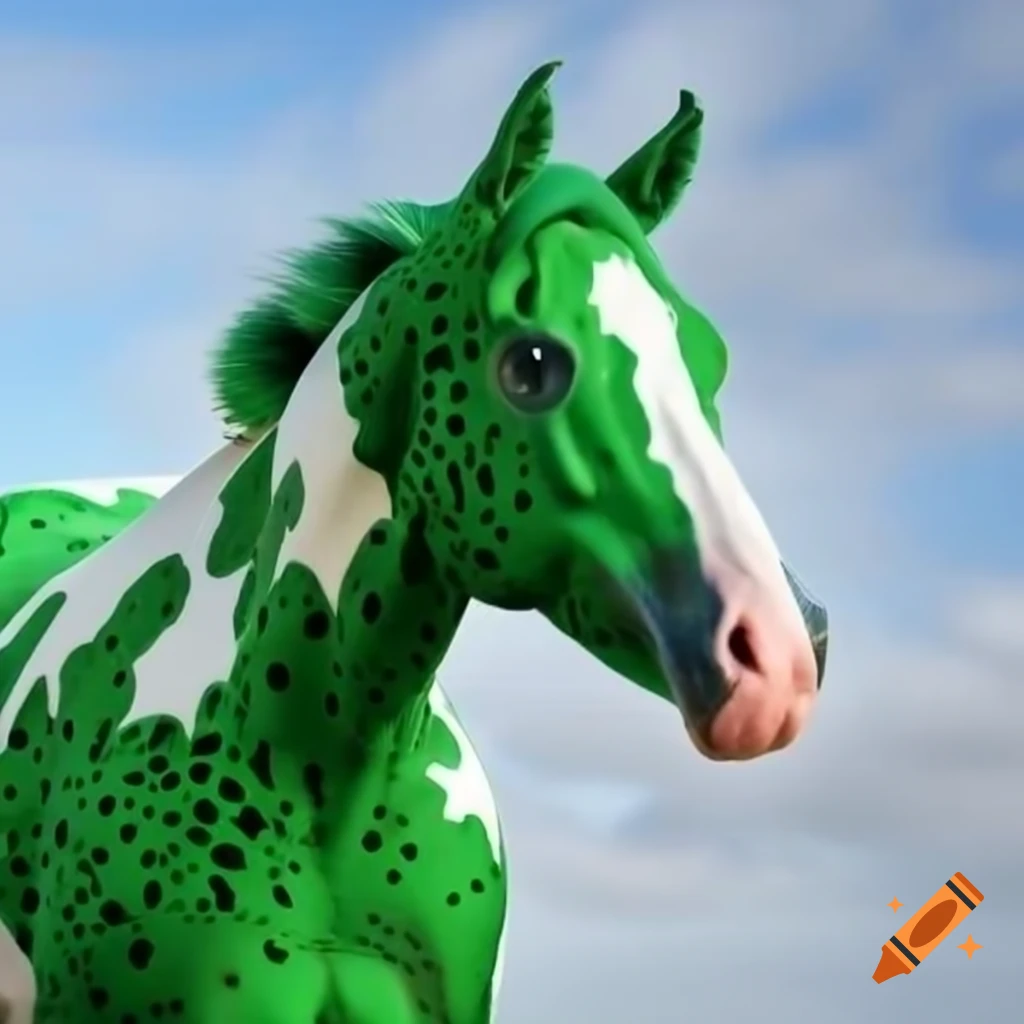 Green and white horse with clover-shaped spots